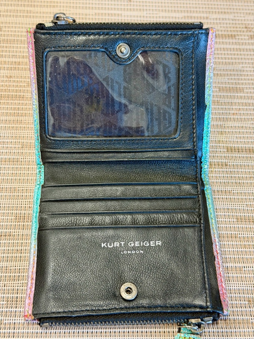 Kurt Geiger Iridescent Multicolor Quilted Leather Wallet with freebie dog charm - Picture 3 of 12